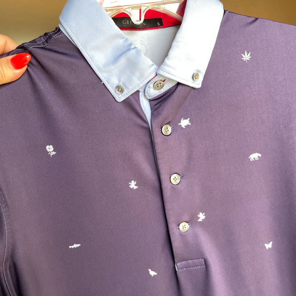 Greyson Navy patterned Golf Polo Shirt - S